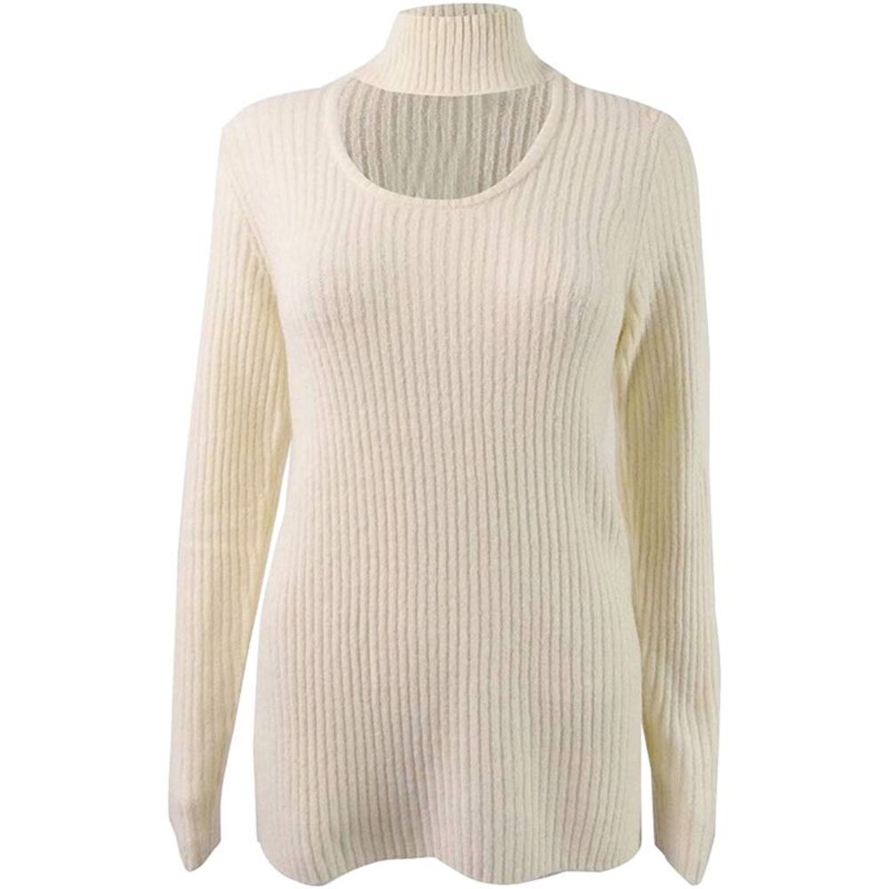 Kensie Womens Ribbed Knit Choker Pullover Sweater, NWT